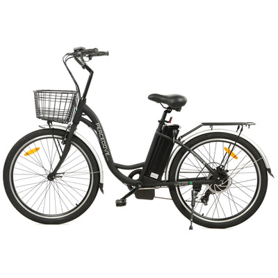 Ecotric Peacedove - 26inch electric city bike with basket and rear rack - Top Speed 18 MPH