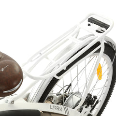 Ecotric Lark - 26inch White Electric City Bike For Women with basket and rear rack - Top Speed 25 MPH